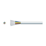 Mercury 6 core alarm cable in white PVC sheath with exposed colour-coded TCCA conductors and cross-section view on a plain background.