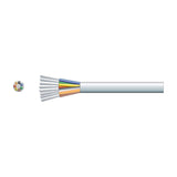 Mercury 8 core alarm cable on 100m reel with white PVC sheath, showing exposed colour-coded stranded TCCA conductors and cross-section view.