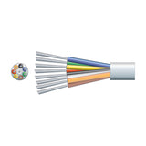Mercury 8 core alarm cable in white PVC sheath shown with exposed colour-coded TCCA conductors and cross-section view on a plain background.