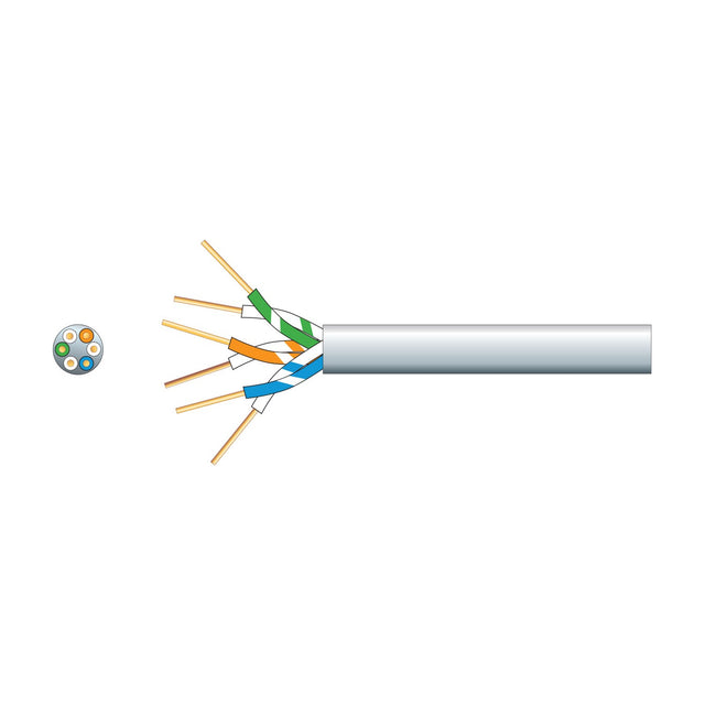Mercury 3 Pair Telephone Cable CCS 100m in white by AVSL, shown with exposed colour-coded twisted pairs and cross-section view on a white background.
