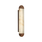 The Orivelle LED Medium Vertical Alabaster Wall Light in Soft White & Brushed Bronze features a modern, brushed bronze finish with an alabaster shade, mounted vertically on a matching backplate against a white background.
