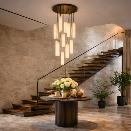 Selvara 10 Light LED Alabaster Cluster Pendant - Matt Black