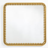 Diva Square wall mirror, 95cm, with a rounded-corner gold frame edged in individual beaded spheres, larger at the corners, shown against a plain white background.