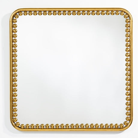 Diva Square wall mirror, 95cm, with a rounded-corner gold frame edged in individual beaded spheres, larger at the corners, shown against a plain white background.