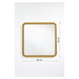Diva Square 95cm wall mirror with a round-cornered gold beaded frame, larger beads at the corners, shown against a plain white background with dimension markers.