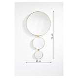 Opera Three Circle Gold Rimmed Wall Mirror, 119cm tall, featuring three joined circular mirrors of decreasing size in a gold frame, shown with 61cm width dimension marked.