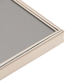 Close-up corner view of the Thin Oblong Silverplated Metal Photo Frame 6 x 4in, showing its slim rounded silver edge and grey insert on a white background.