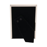 Rear view of the Thin Oblong Silverplated Metal Photo Frame 6 x 4in, showing black velvet backing with an adjustable easel stand, on a plain white background.