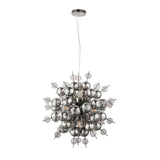 Brockford 9 Light Cluster Pendant in Black, a sputnik-style fixture with smoked mirror and tinted glass spheres on black metal spokes, adjustable cord.