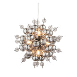 Brockford 9 Light Cluster Pendant in black, with smoked mirror and tinted glass spheres on metal spokes, illuminated bulbs visible, on a plain white background.