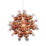 Endon Brockford 9 light cluster pendant with copper and smoked tinted glass spheres on plated metalwork, shown against a plain white background.