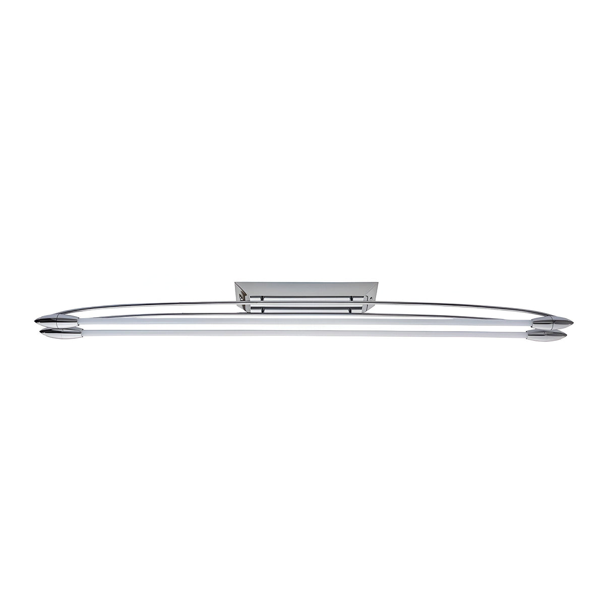 Brencombe 2-Light Medium Linear Ceiling Light in polished chrome with curved white diffuser tubes on a slim rectangular mount.