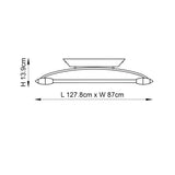 Brencombe 2 Light Medium Linear Ceiling Light in polished chrome with a slim curved bar and white diffuser shade, dimensions labelled on white background.