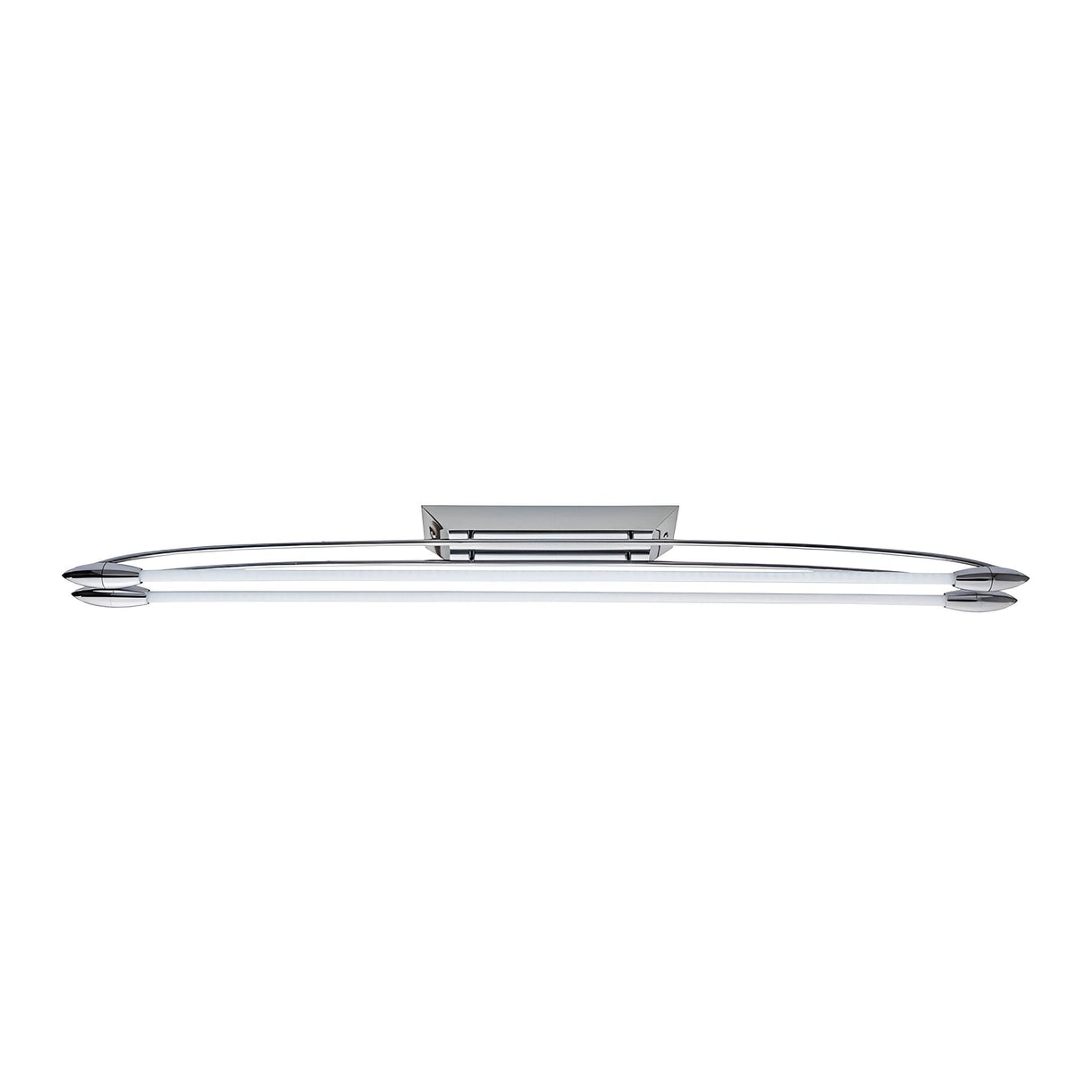 Brencombe 2 Light Medium Linear Ceiling Light in polished chrome with twin white diffusers along a slim metal bar, shown against a plain white background.