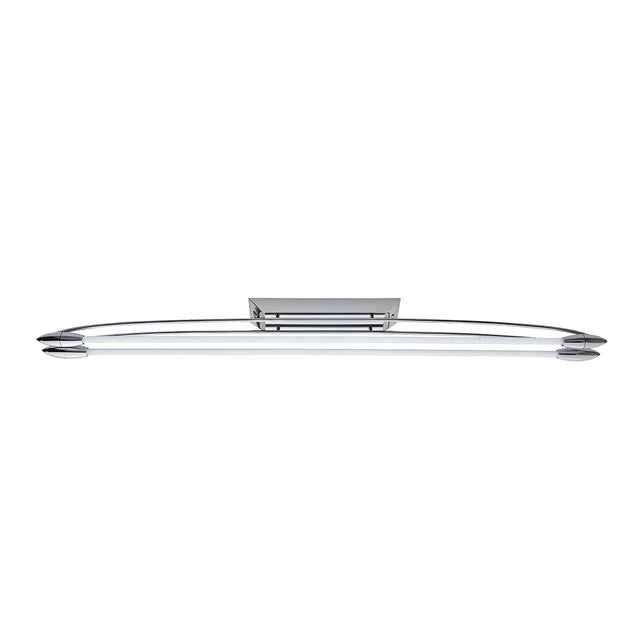 Brencombe 2 Light Medium Linear Ceiling Light in polished chrome with twin white diffusers along a slim metal bar, shown against a plain white background.