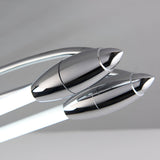 Close-up of the Brencombe 2 Light Small Linear Ceiling Light in polished chrome with bullet-shaped ends and white diffuser bars.
