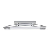 Brencombe 2 Light Small Linear Ceiling Light in polished chrome with two white diffusers on curved arms, shown against a plain white background.
