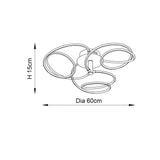 Endon Ravel LED semi-flush ceiling light dimension diagram showing 60cm diameter and 15cm height on a plain white background.
