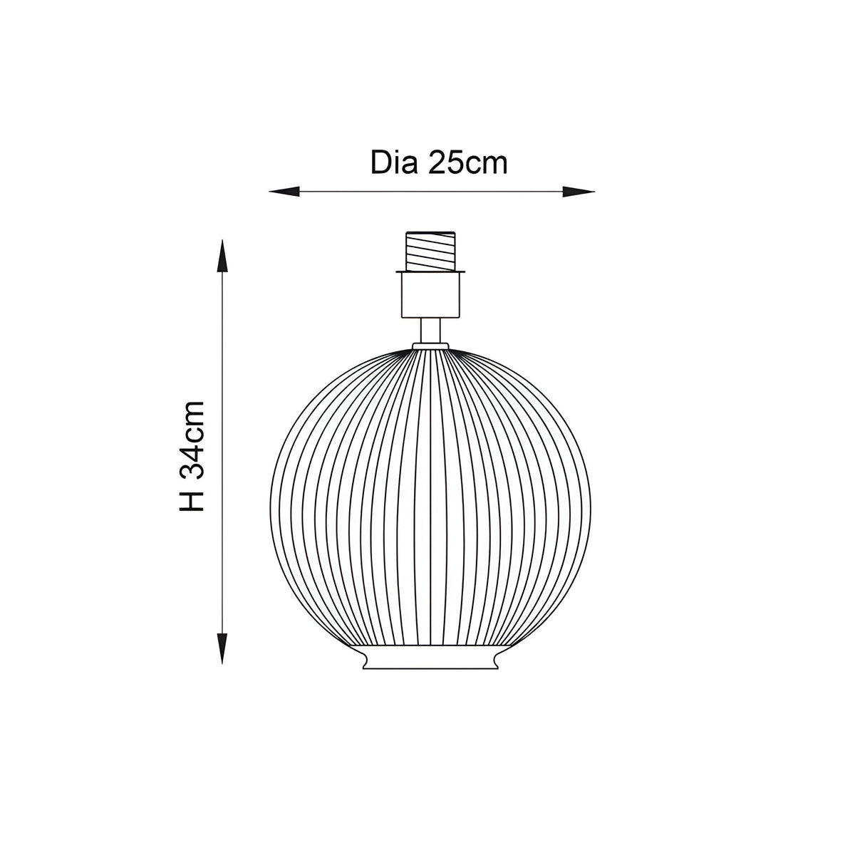 Dimension diagram of the Endon Brockdale table lamp base showing 34cm height and 25cm diameter on a plain white background.