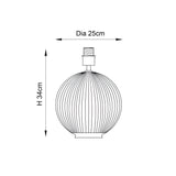 Dimension diagram of the Endon Brockdale table lamp base showing 34cm height and 25cm diameter on a plain white background.