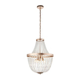 Bevdale 5 Light Pendant in gold with tiered clear glass beads on a chain suspension, shown against a plain white background.