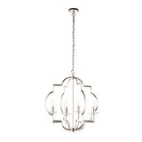 Bramfield 4 Light Pendant in polished nickel with an open quatrefoil frame, four candle-style E14 bulbs and crystal bobeches, hung from a chain.