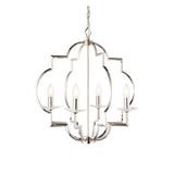 Bramfield 4-Light Pendant in polished nickel with an open geometric frame, candle-style bulbs, and crystal glass bobeches.