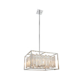 Aldbourne 6 Light Pendant in polished chrome, square frame with vertical bevelled glass crystal panels, long rod suspension, on a plain white background.