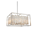Aldbourne 6 Light Pendant in polished chrome, square open frame with bevelled crystal glass rods and rod suspension, shown on a plain white background.