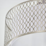 Close-up of the Endon Rosaline 3 Light flush ceiling light showing the nickel metal band with pierced circular lattice pattern around a white fabric shade.