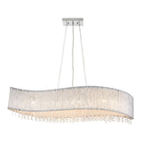 Endon Isadora 8 light linear pendant with a wavy polished chrome rod shade and clear crystal droplets, suspended from a square ceiling plate.