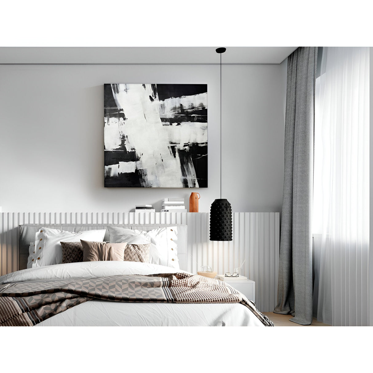 Actos I Monochrome Brushstroke Acrylic Painting – 90x90cm