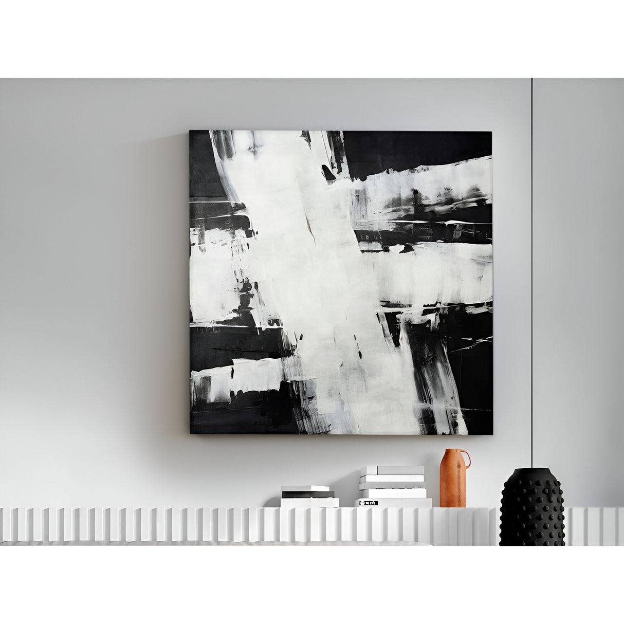 Actos I Monochrome Brushstroke Acrylic Painting – 90x90cm