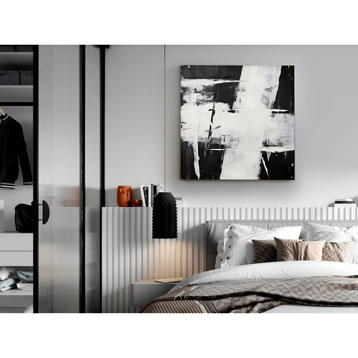 Actos II Monochrome Brushstroke Acrylic Painting – 90x90cm