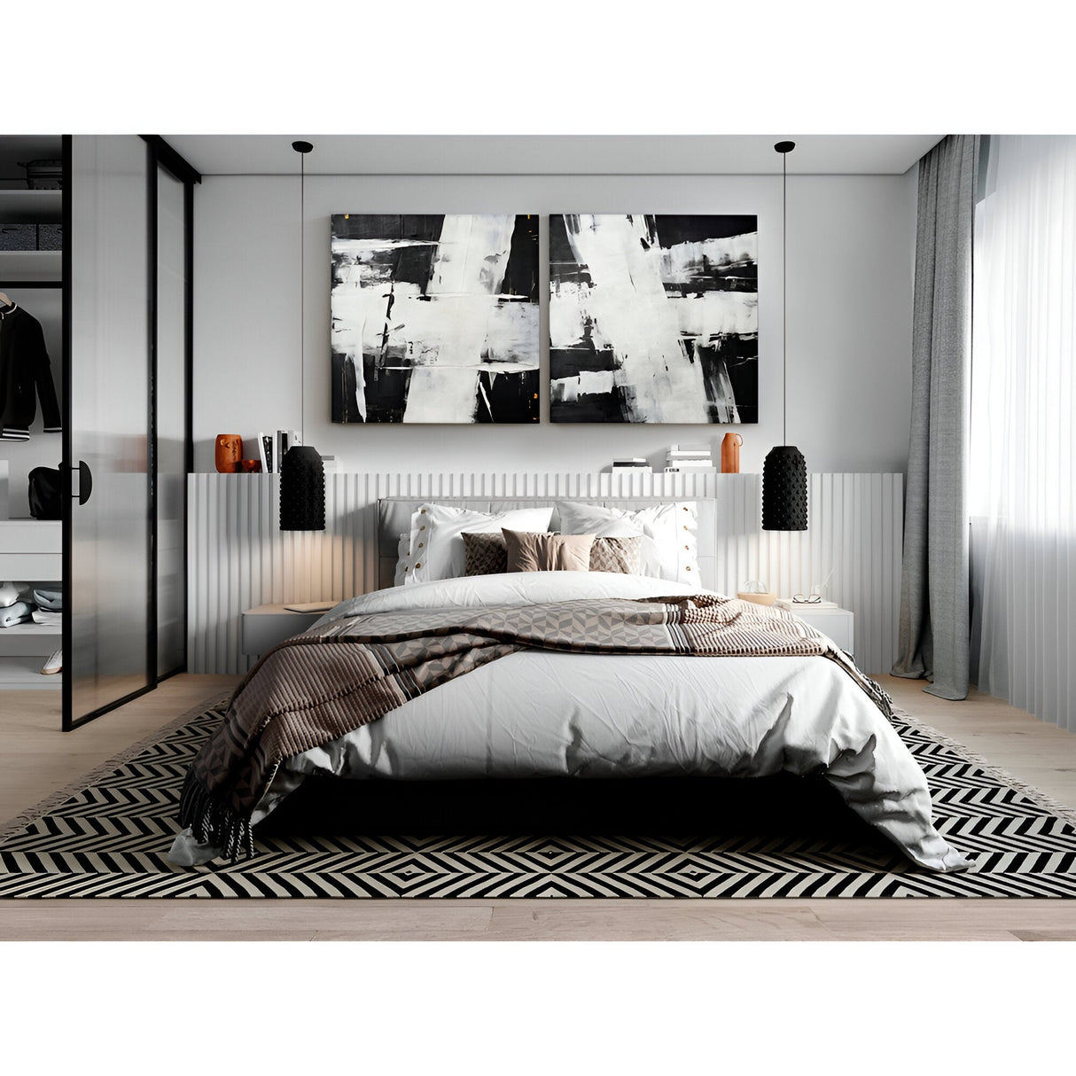 Actos II Monochrome Brushstroke Acrylic Painting – 90x90cm