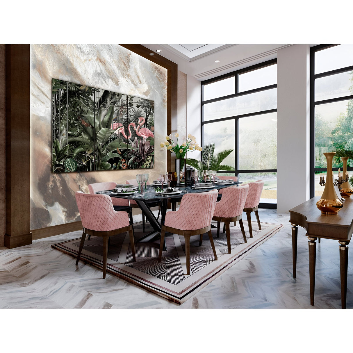 Flamencos Jungle Triptych Photography Print – 180x120cm