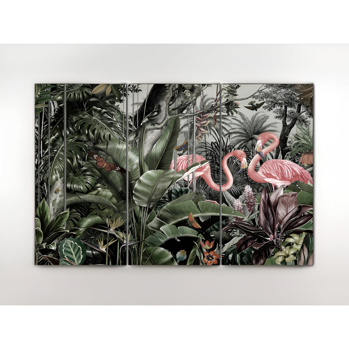 Flamencos Jungle Triptych Photography Print – 180x120cm