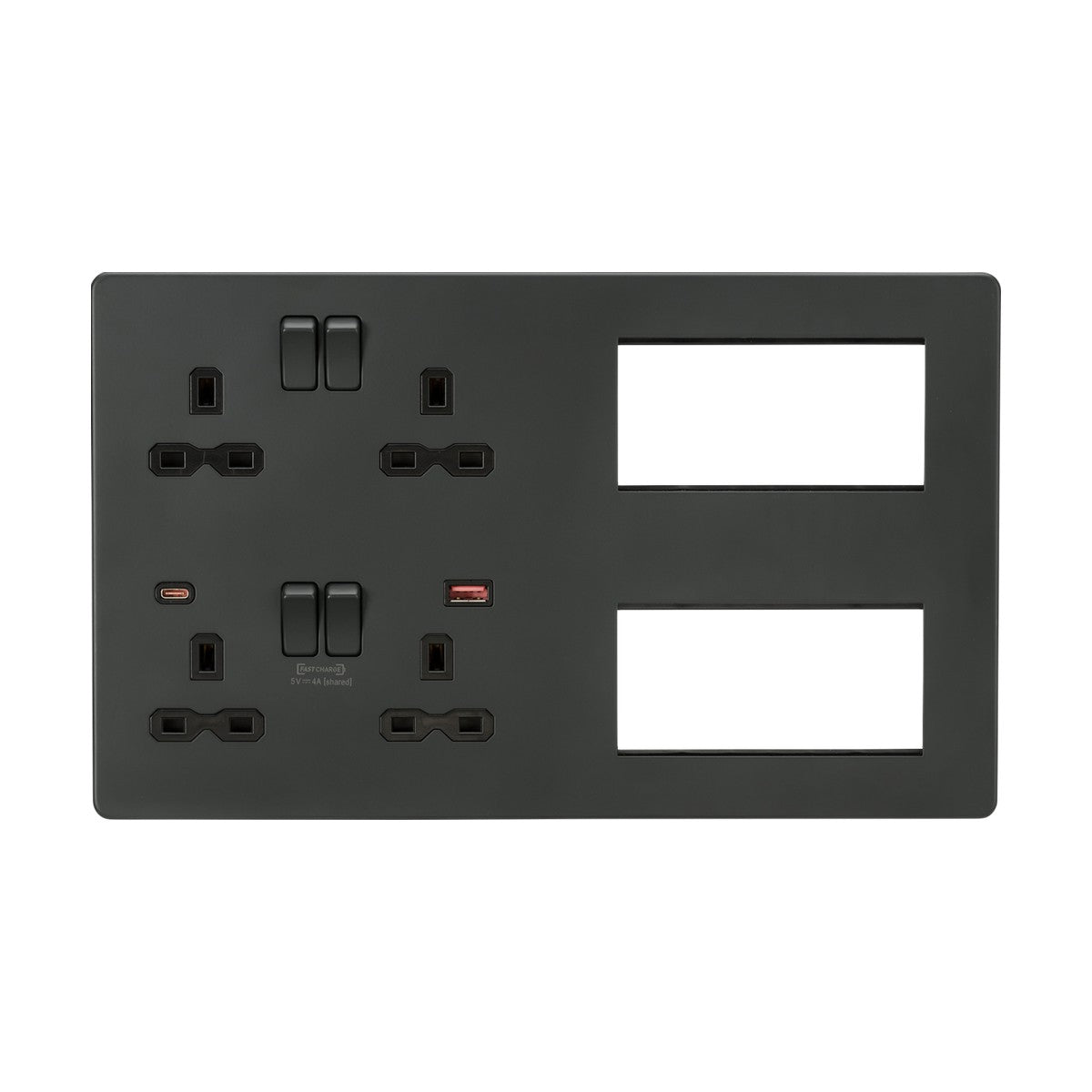 Multimedia Combo Plate + Dual USB A+C 12V DC 1.5A (Max. 18W) - Anthracite w/Black Insert