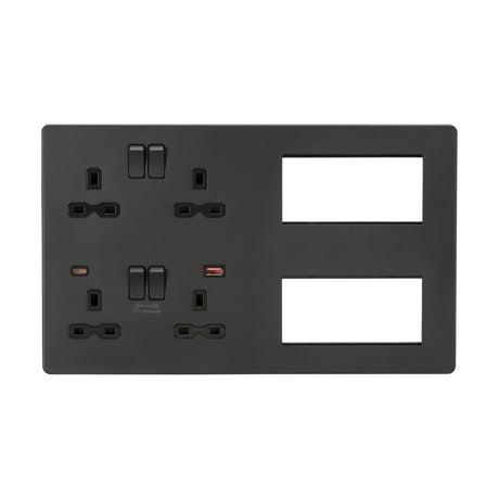 Multimedia Combo Plate + Dual USB A+C 12V DC 1.5A (Max. 18W) - Anthracite w/Black Insert