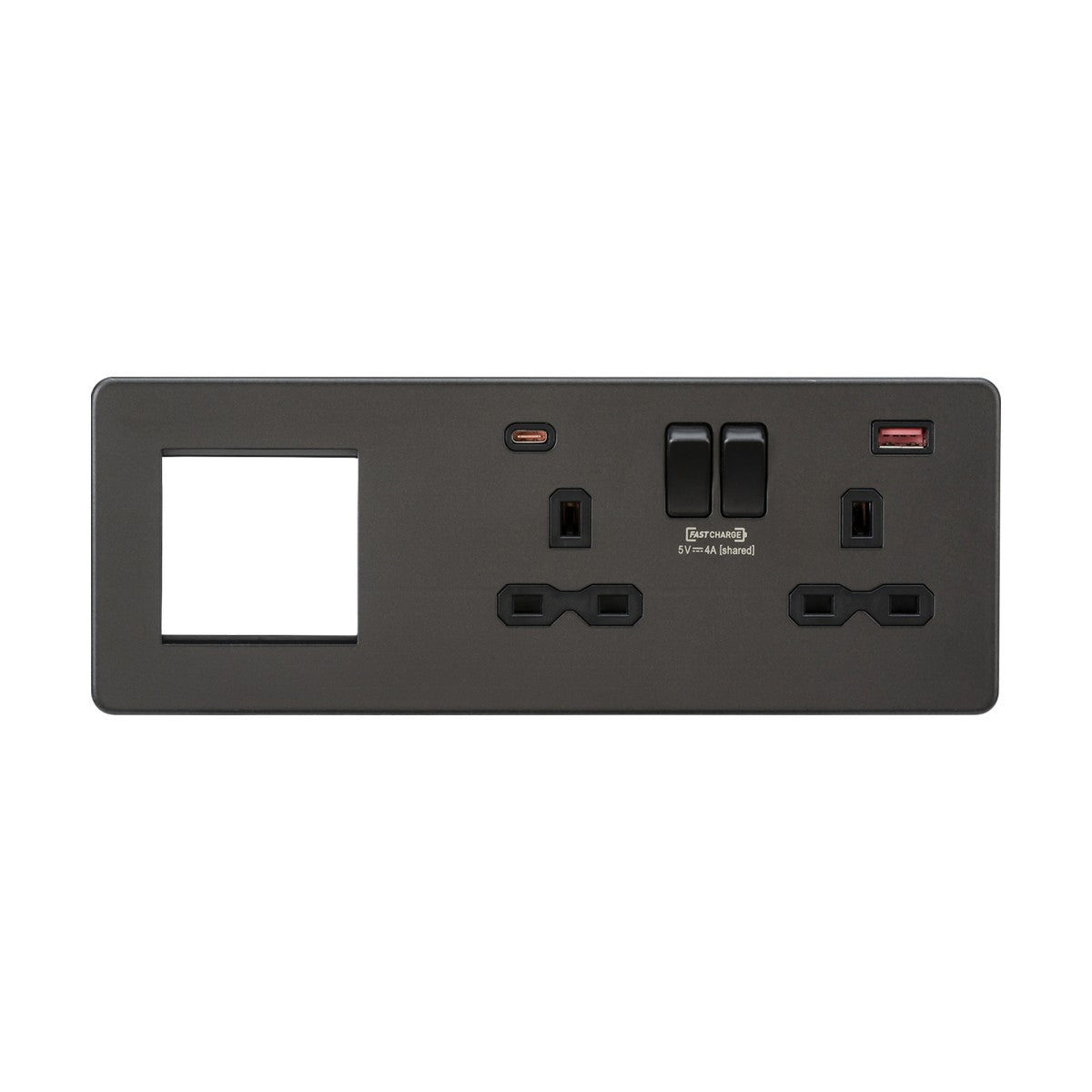 13A 2G DP Socket +2G Modular + Dual USB A+C 12V DC 1.5A (Max. 18W) - Smoked Bronze w/Black Insert