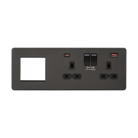 13A 2G DP Socket +2G Modular + Dual USB A+C 12V DC 1.5A (Max. 18W) - Smoked Bronze w/Black Insert