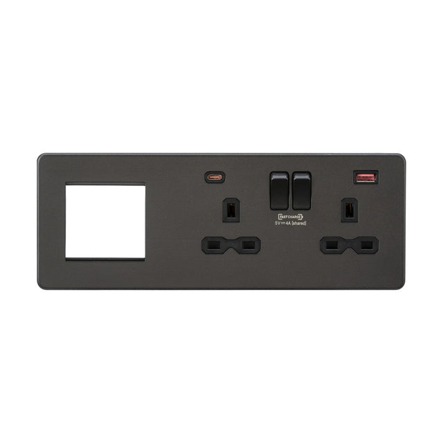 13A 2G DP Socket +2G Modular + Dual USB A+C 12V DC 1.5A (Max. 18W) - Smoked Bronze w/Black Insert
