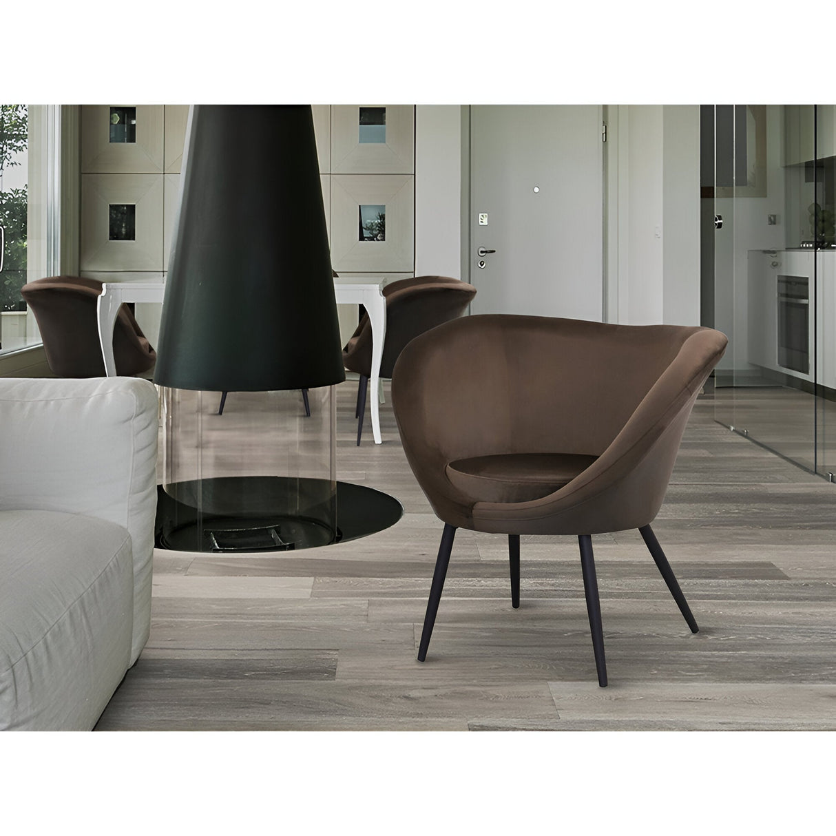 Ozome Velvet Accent Chair -  Brown