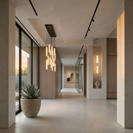 Selvara 10 Light Vertical LED Alabaster Bar Pendant - Matt Black