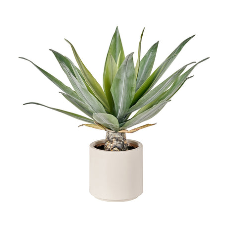 Artificial Agave Plant in Pot, 53cm tall with spreading green pointed leaves and a textured bark-effect base, set in a round cream ceramic planter against a plain white background.