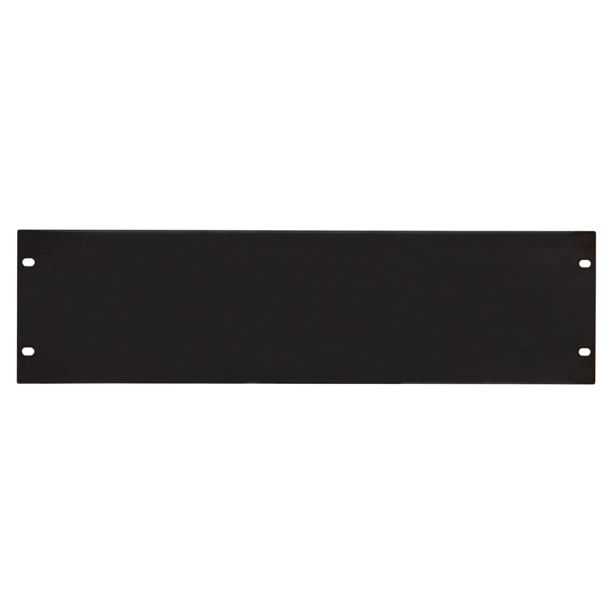 The Adastra 3U Blank Rack Panel 19" is a black rectangular panel made from powder-coated steel, featuring four screw holes in each corner. Its 3U design makes it ideal for seamless integration into your rack setup as a mounting blanking panel.