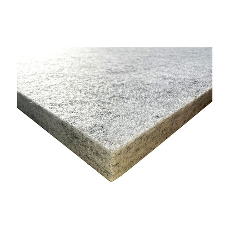 Close-up corner view of the Citronic SAT12 silver grey acoustic tile, showing its compressed polyester fibre surface and 12mm thickness on a white background.