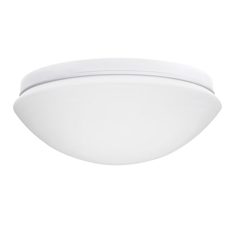 Kanlux Pires round E27 IP44 bulkhead light with white plastic dome housing, shown on a plain white background.