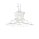 Impossible Flared Pendant Light 65cm in white metal mesh, waisted crown top flaring into a wide upturned skirt, shown on a plain white background.