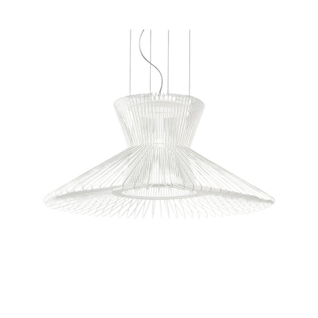 Impossible Flared Pendant Light 65cm in white metal mesh, waisted crown top flaring into a wide upturned skirt, shown on a plain white background.